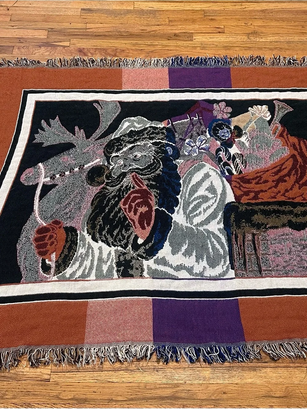 Festive Santa & Reindeer Holiday Throw Blanket - Burgundy/White Hallmark INC